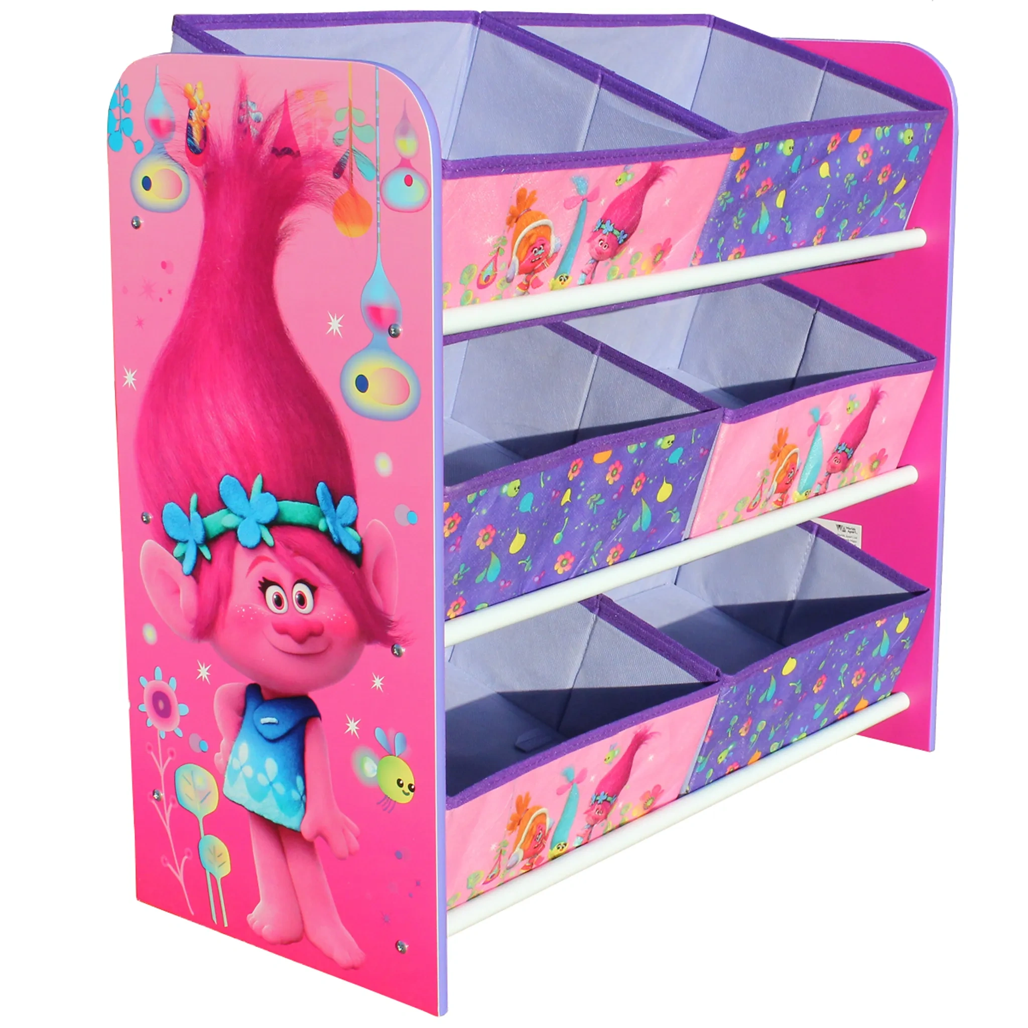 Worlds Apart TROLLS Multi Regal Toy Organizer – Kinder Aufbewahrungsregal mit 6 Stoffkörben